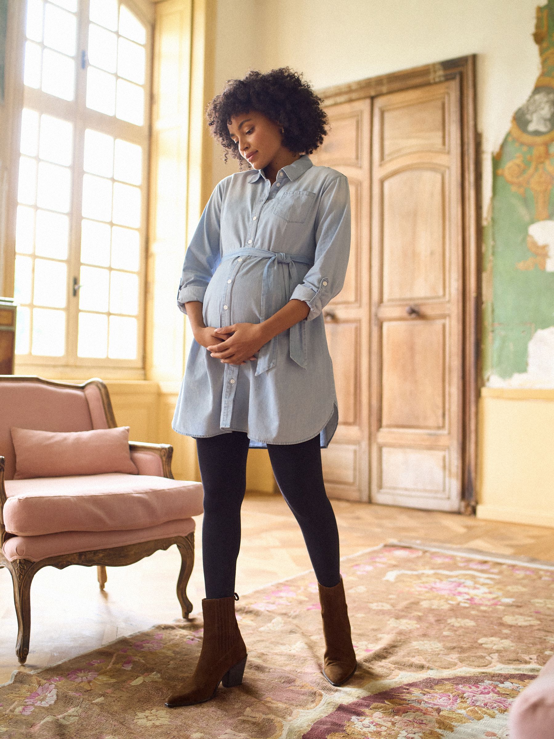 Seraphine Denim Maternity & Nursing Chambray Shirt Dress