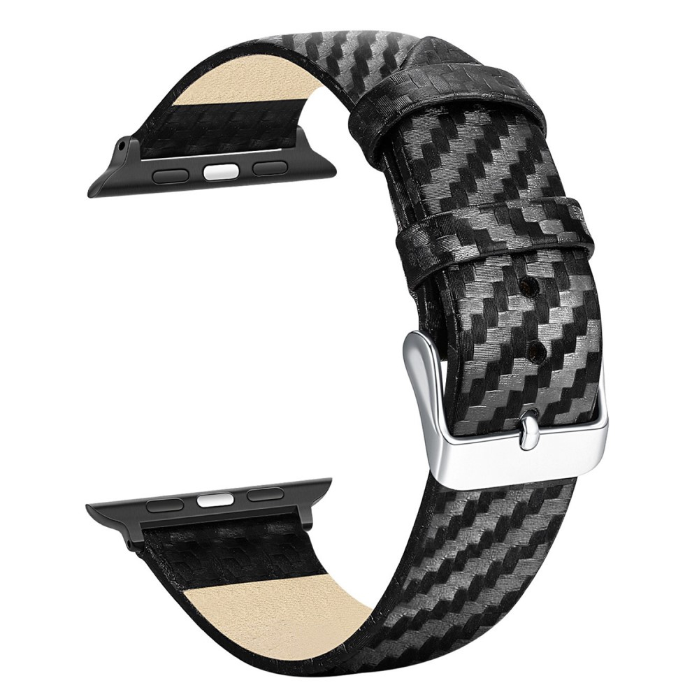 Apple Watch (49/45 mm) Echtleder Armband   (45 mm) Bumper Case im Carbon Look - Schwarz