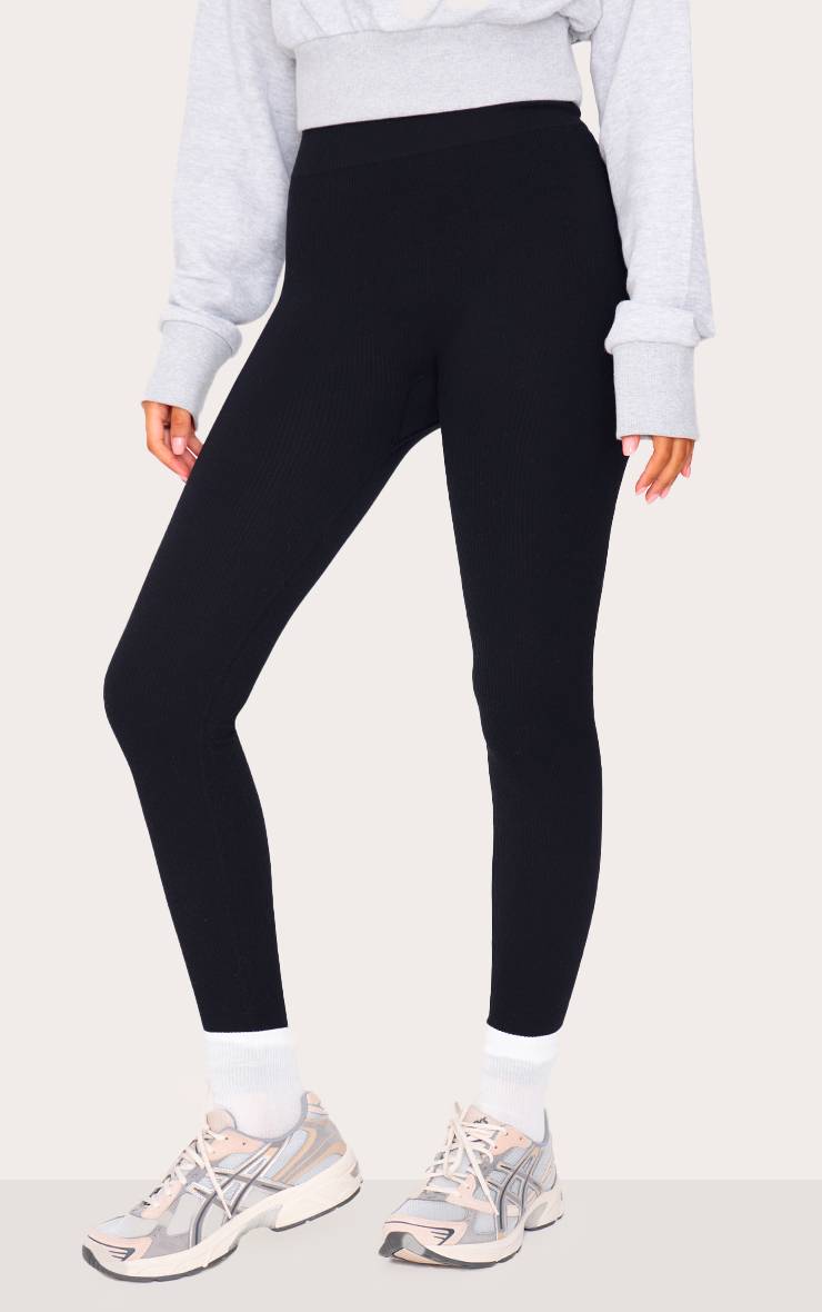 Noir Legging Côtelé Structuré À Effet Sculptant Pour Grandes Tailles