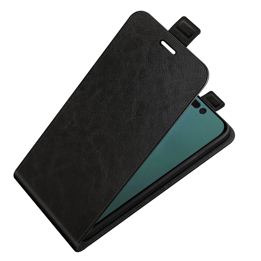 iPhone 14 Leder Tasche Flip Cover Vertikal im Retro Look mit Kartenfach - Schwarz