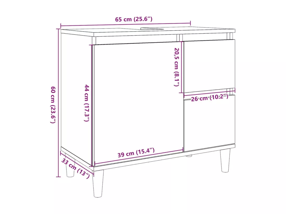 Armoire salle de bain chêne sonoma 65x33x60 cm