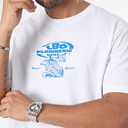 Tee Shirt Oversize Large Drop Collection Plombier Blanc Bleu Roi