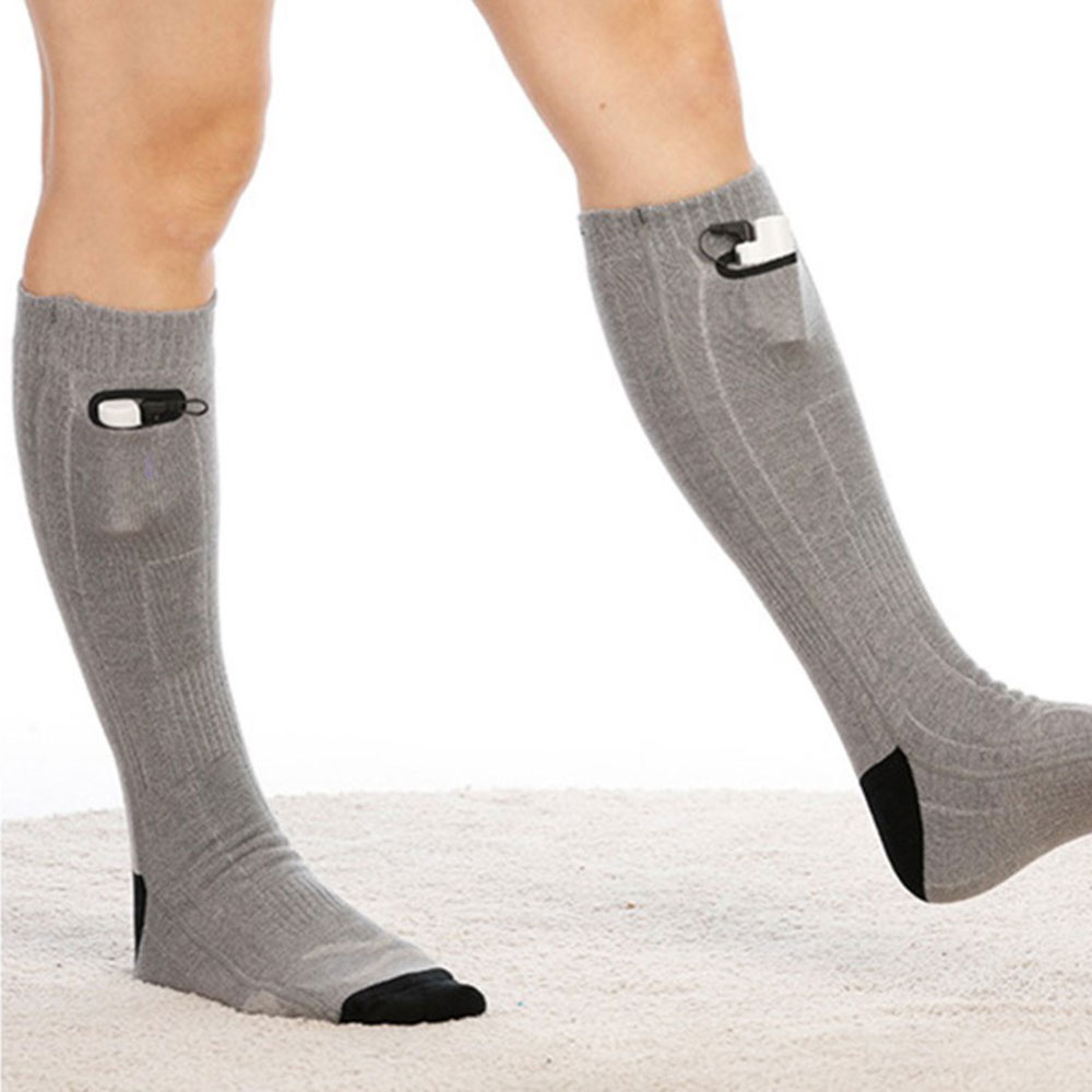 (1 Paar) Beheizbare Baumwoll Socken Outdoor Fusswärmer mit Akku und 3 Hitzestufen (One Size) - Grau