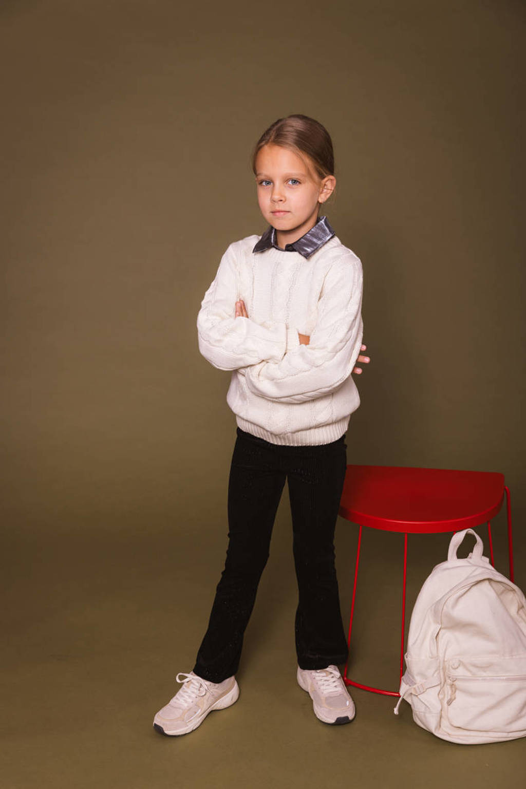 Quapi gemêleerde regular fit broek DYLENA zwart/zilver