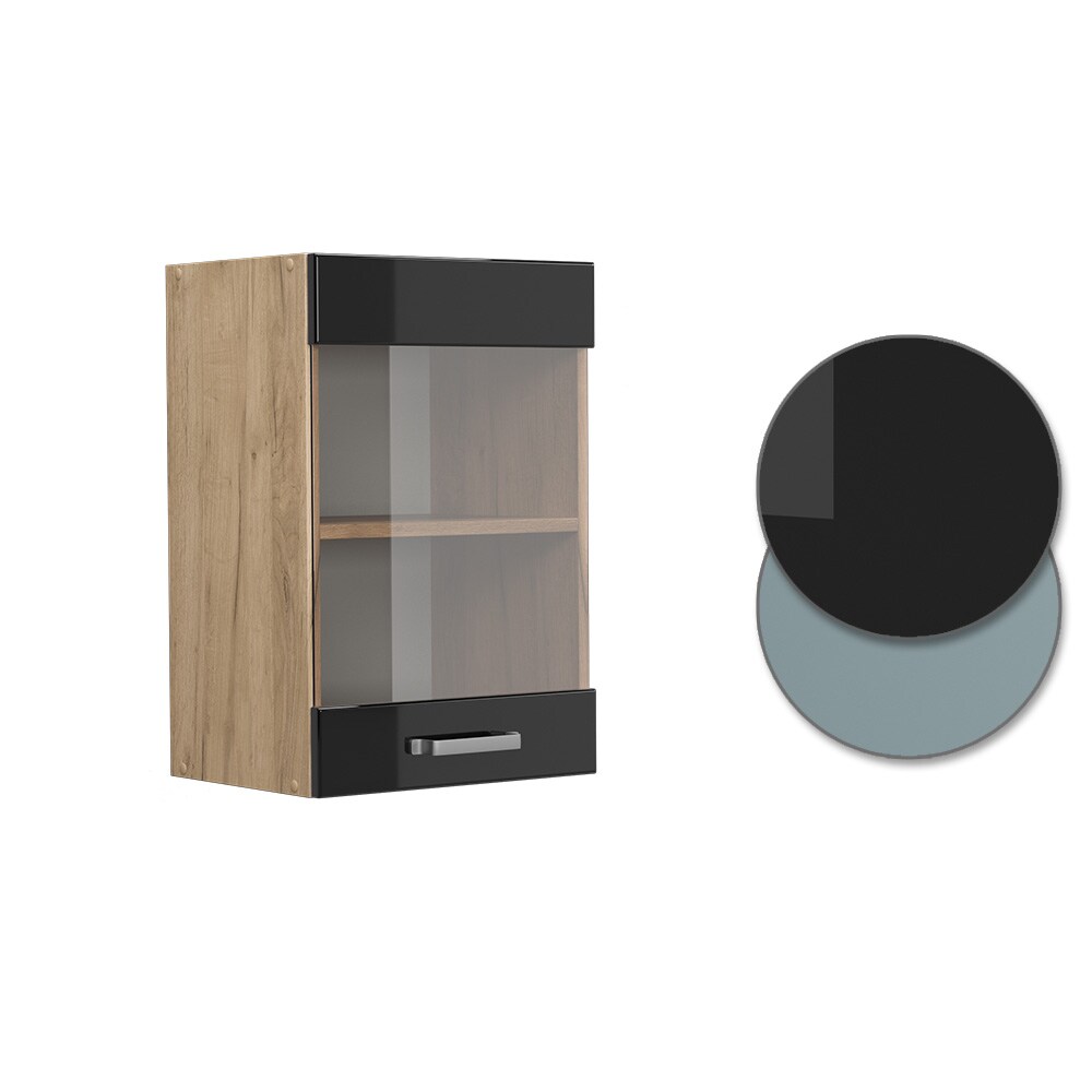 Vicco Glashängeschrank Küchenschrank R-Line Solid Eiche Blau Grau 40 cm modern