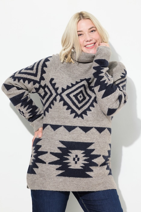 Pullover, grafisches Muster, Rollkragen, Langarm