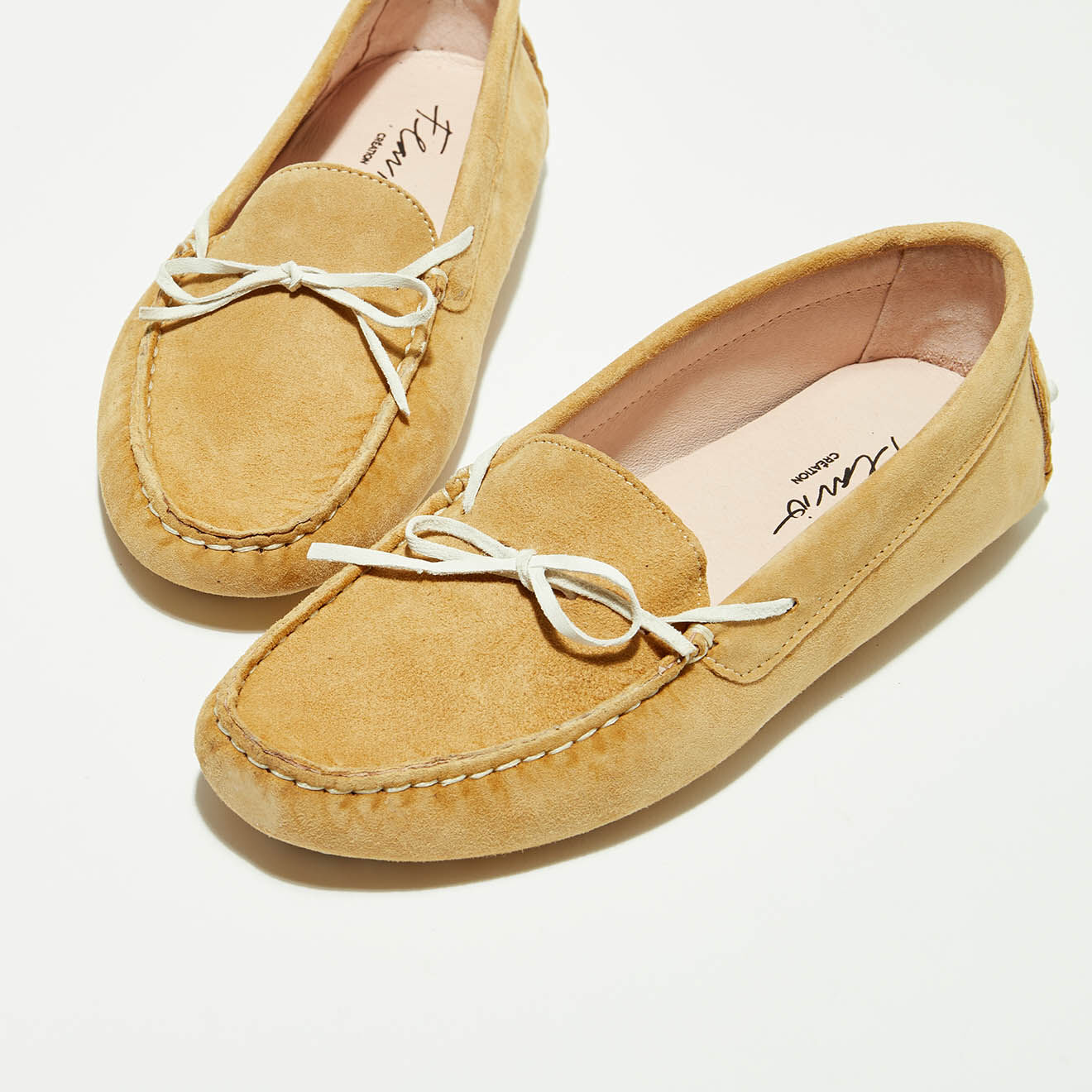 Flavio Création Mocassins en Velours de Cuir Mariela beige/blanc