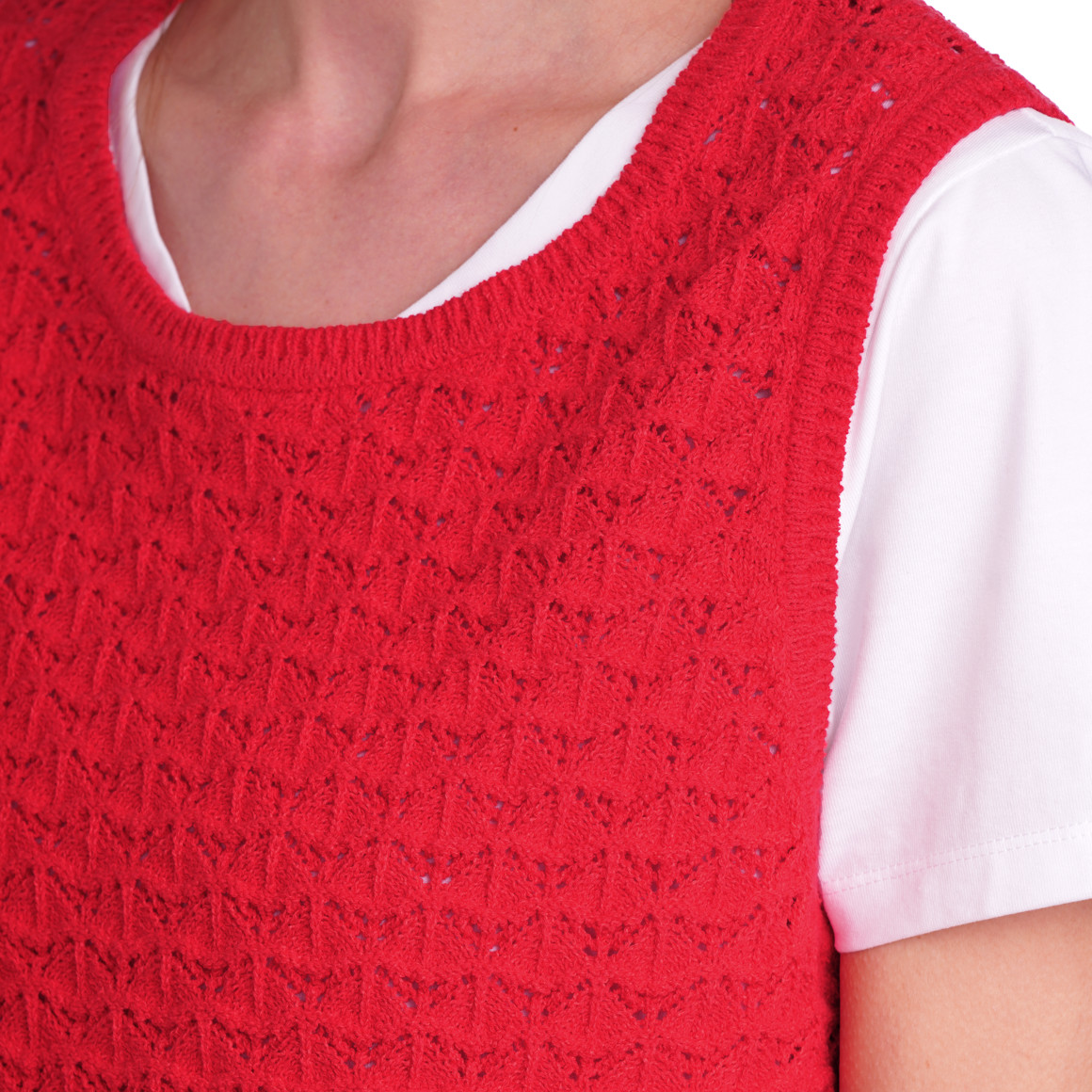 Gina Benotti Damen Stricktop mit Ajour-Muster rot
