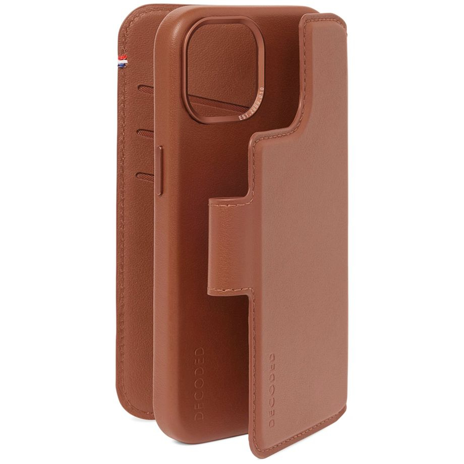 2in1 iPhone 15 MagSafe Echtleder Magnet Wallet Case Tasche Flip Cover (D24IPO15DW5TN) - Braun
