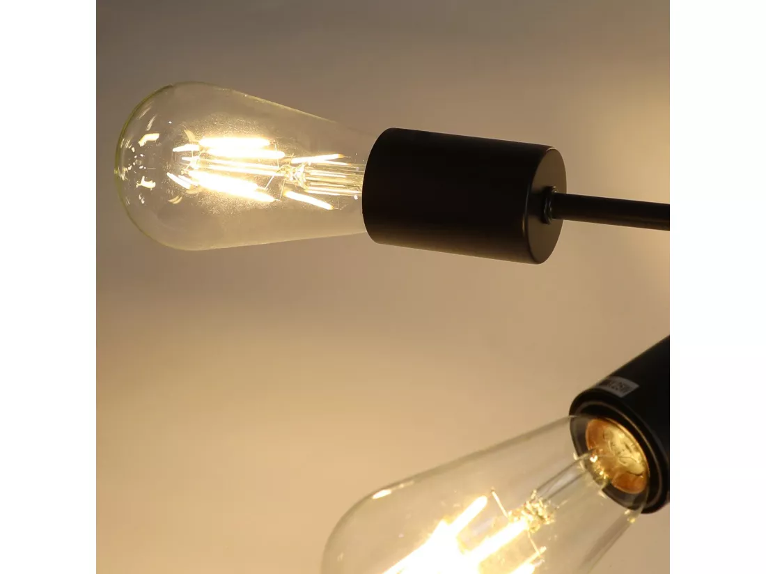 NETTLIFE Plafonnier Vintage 6 Ampoules Salon Industriel E27 Lustre Noir Rétro Lampe de Chambre à Coucher Style Rustique Lampe de Table à Manger