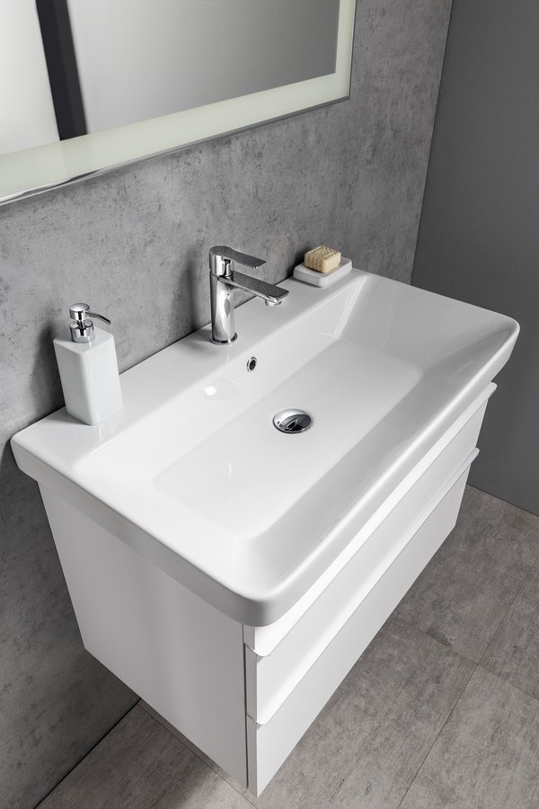 Sapho Sitia wastafelmeubel 80cm met LED spiegel en kolomkast wit mat