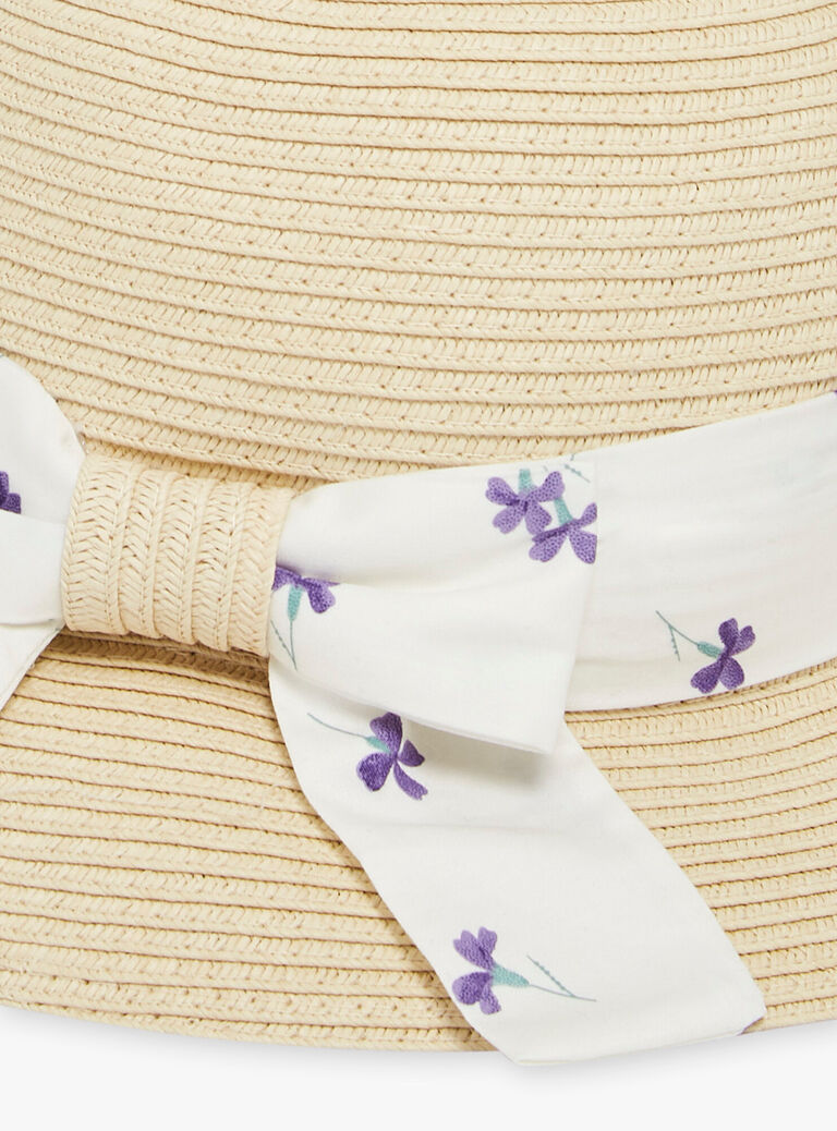 Chapeau de paille souple à bande fleuries