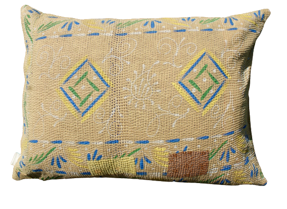Kussen Kantha vintage 50x70 cm lightbrown blue