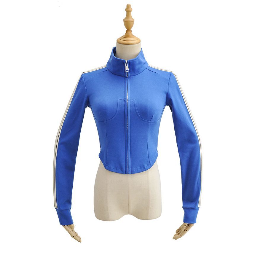 Sundine - Cropped jack met opstaande kraag, gestreept paneel en rits