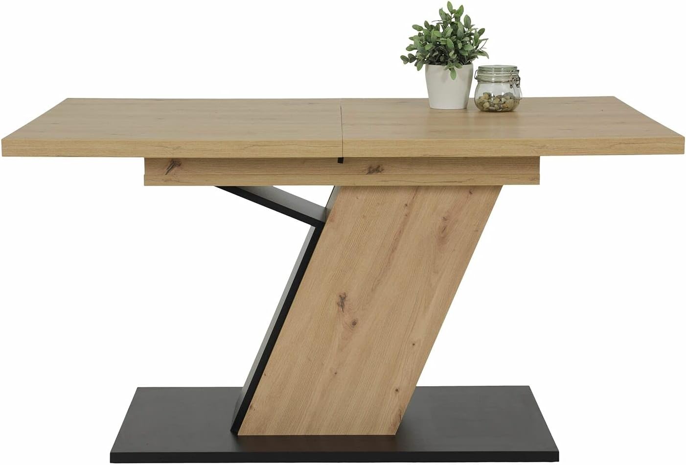 Hela Tische, Säulentisch Esstisch Jeanette, Holzwerkstoff, Dekor Artisan Eiche, Bodenplatte Schwarz, Synchronauszug 140-180x90cm