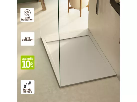 Receveur de Douche Extraplat MAGNUS Beige 100x80x3cm - Texture Ardoise 75% Minéral, Antidérapant, Antibactérien, LAVABERG