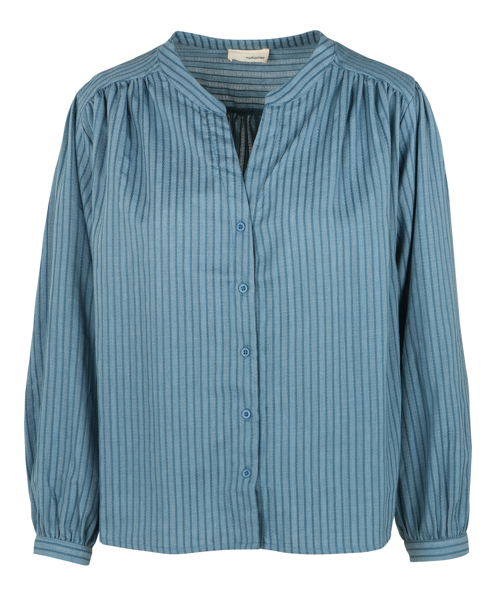 Chemise ample col tunisien en coton mélangé | Bleu