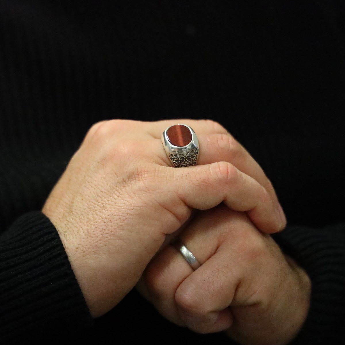 Bague Chevalière Homme Argent Noblesse oeil De Tigre Rouge