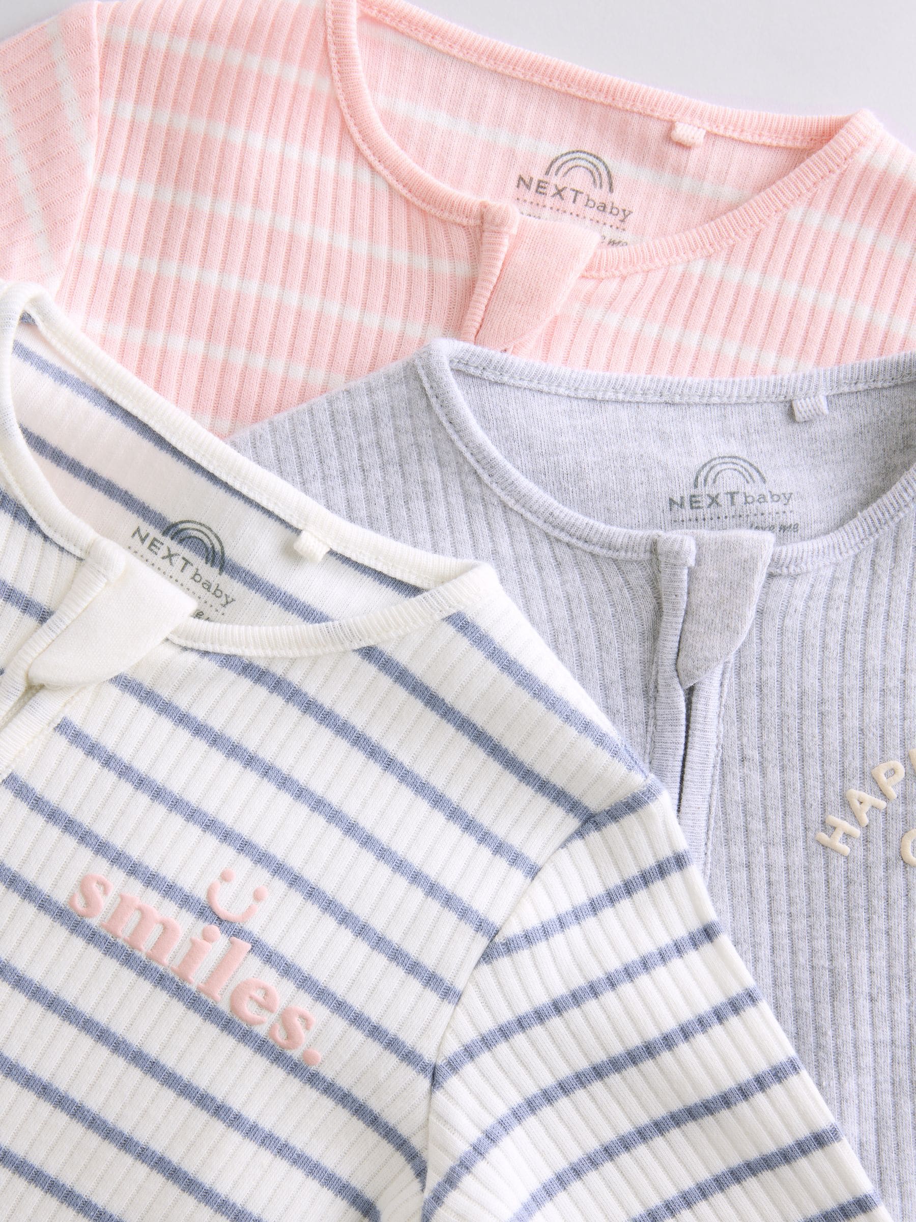 Roze/grijs - 3 Pack Baby-pyjama's met tweewegrits (0mnd -3jr)