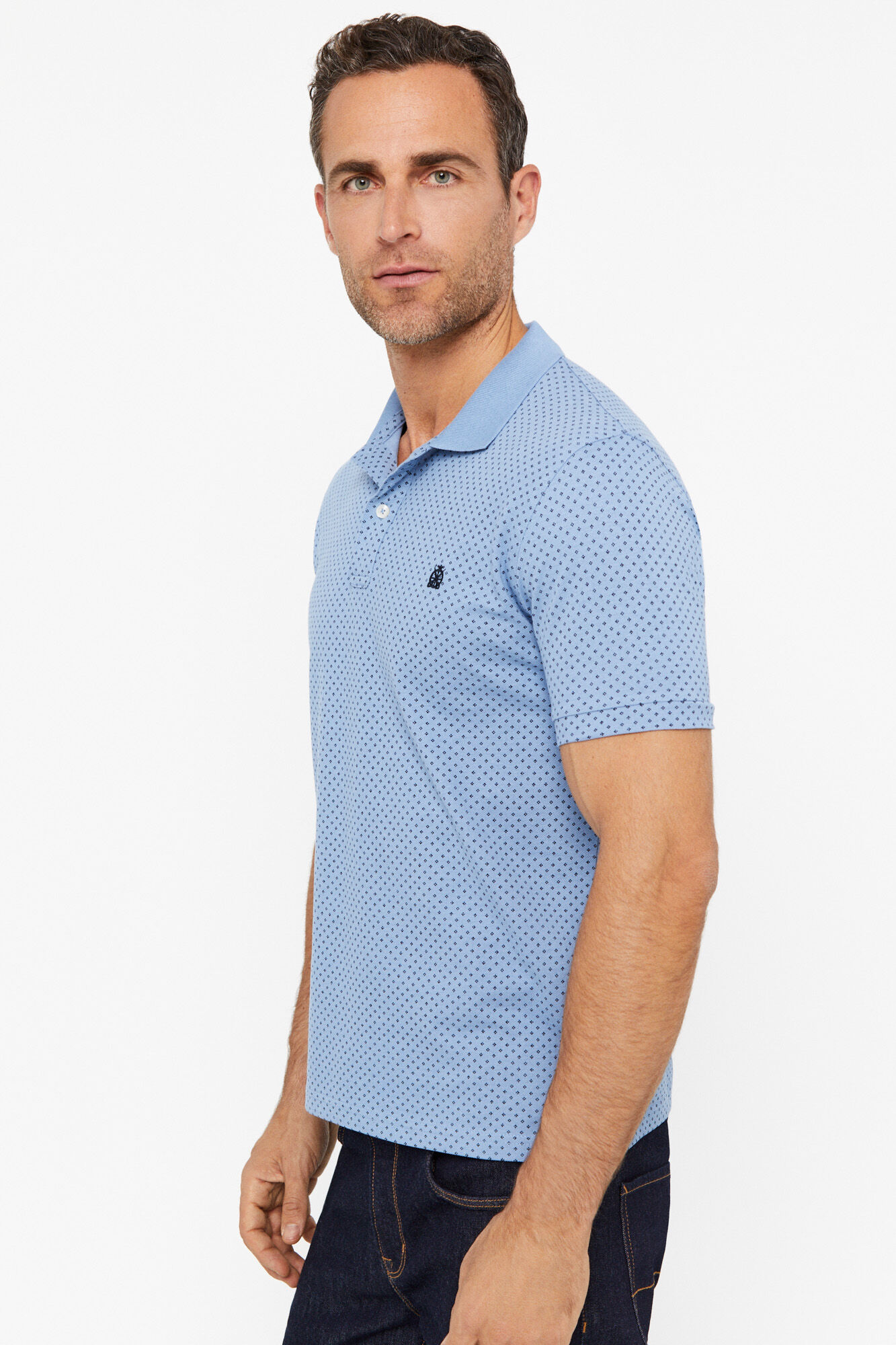 Polo piqué com microestampa - Azul