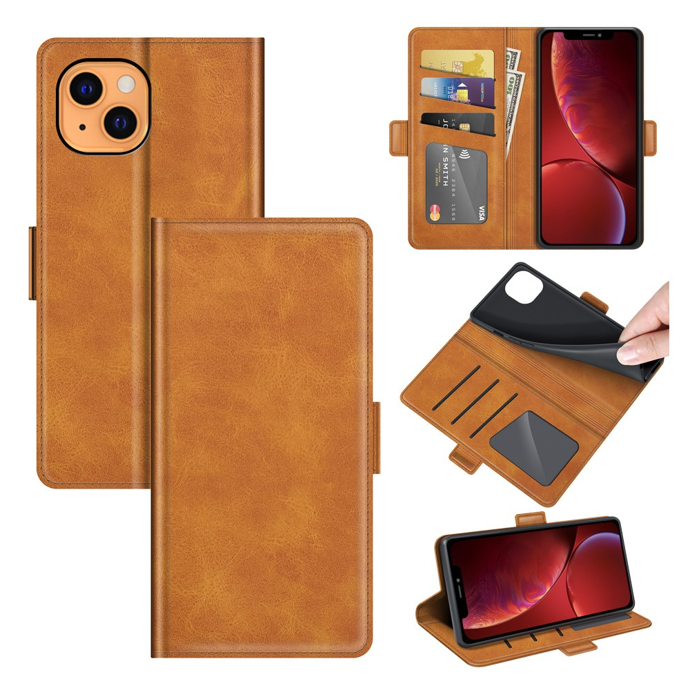 iPhone 13 Vintage Leder Tasche Flip Cover Fashion Design - Hellbraun