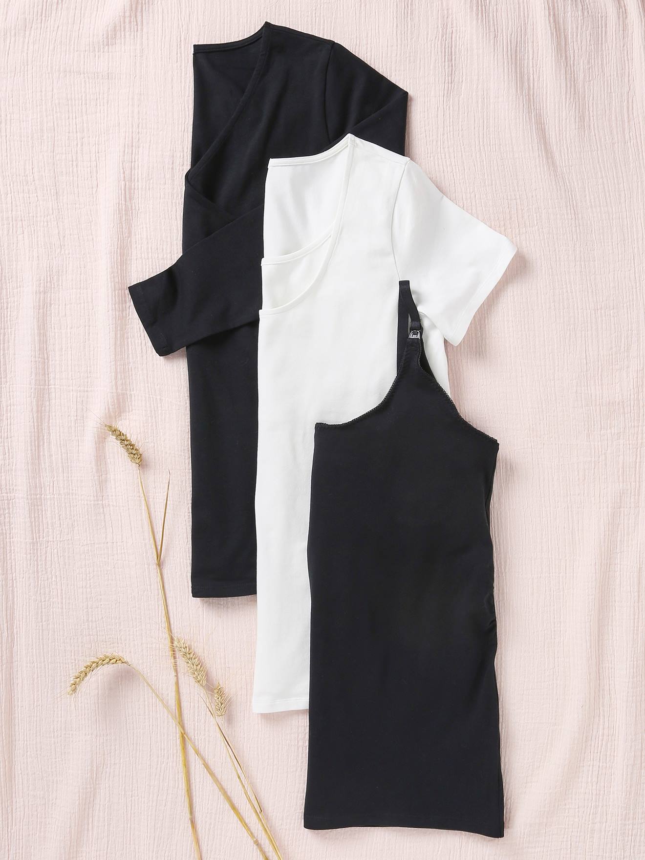 Conjunto de 3 peças de camisetas para maternidade e amamentação, preto