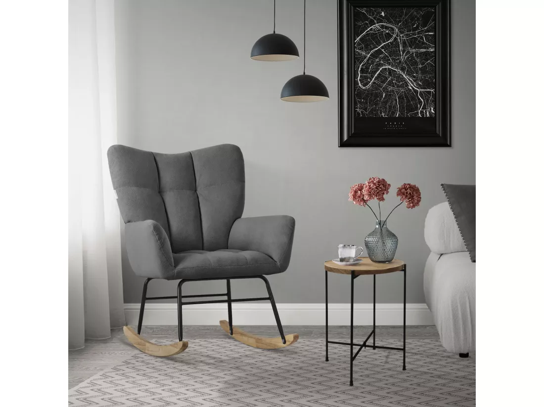 ML-Design Fauteuil à Bascule Gris Foncé, avec Housse en Tissu Éponge, Structure en Acier