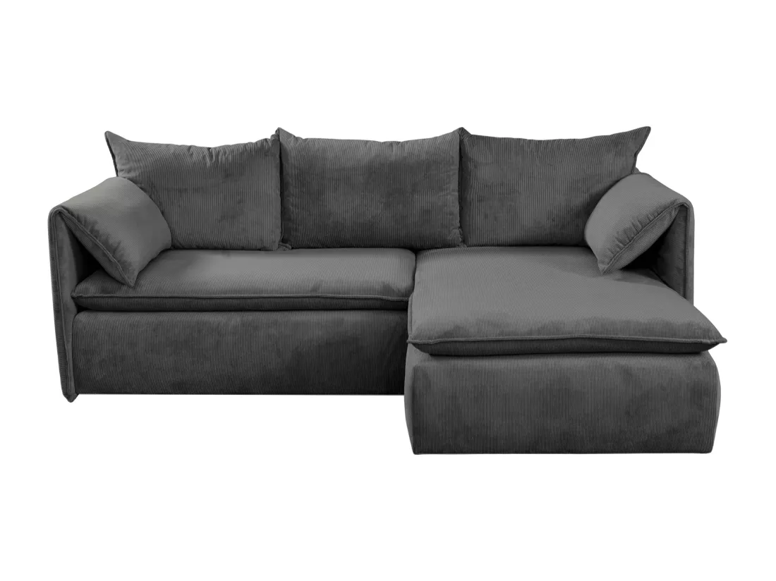 Canapé d'angle droit convertible en velours côtelé gris anthracite TEODORA