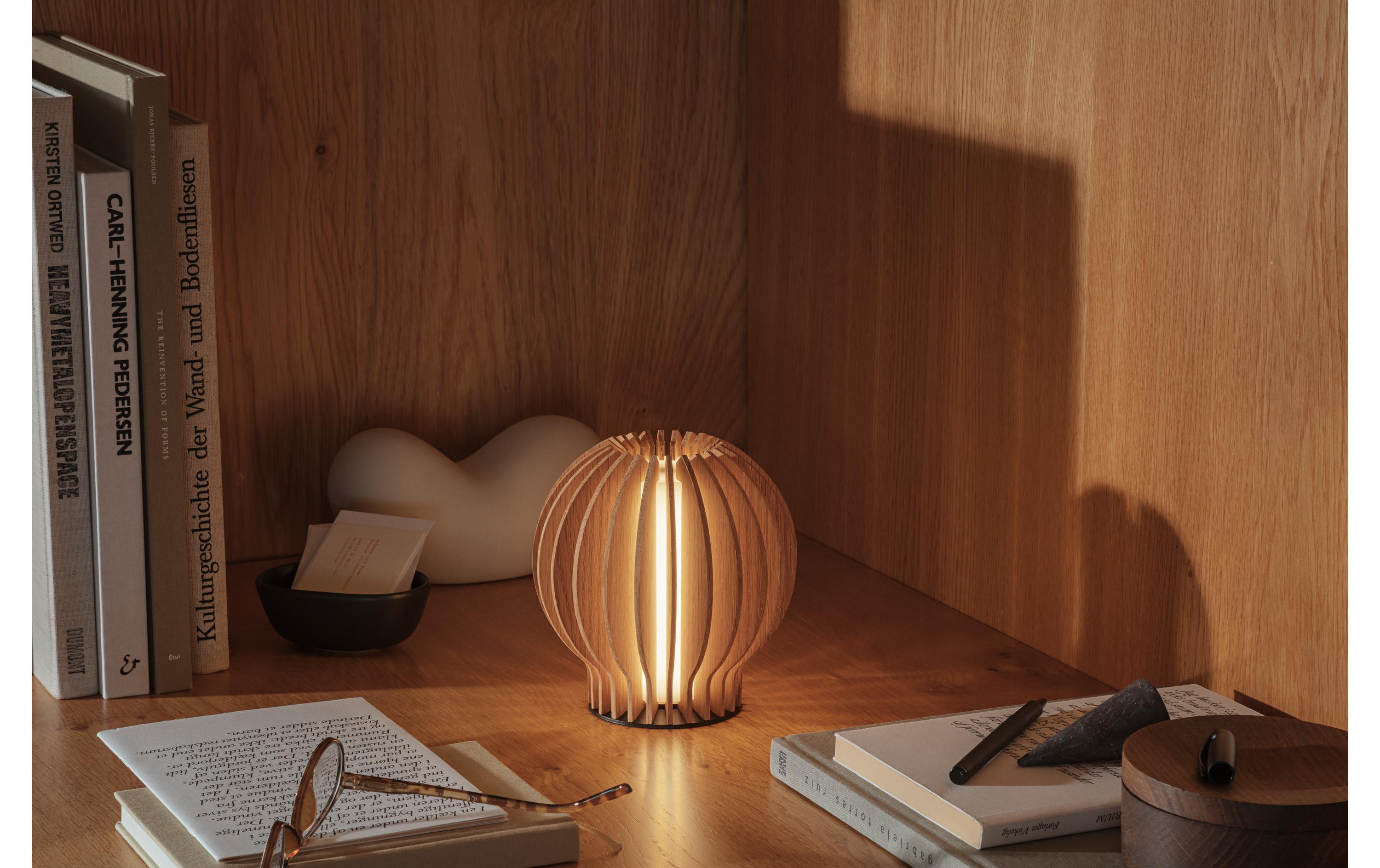 Tischleuchte Radiant rund, 15 cm, Braun<br>LED-Lampe aus Eichenholz