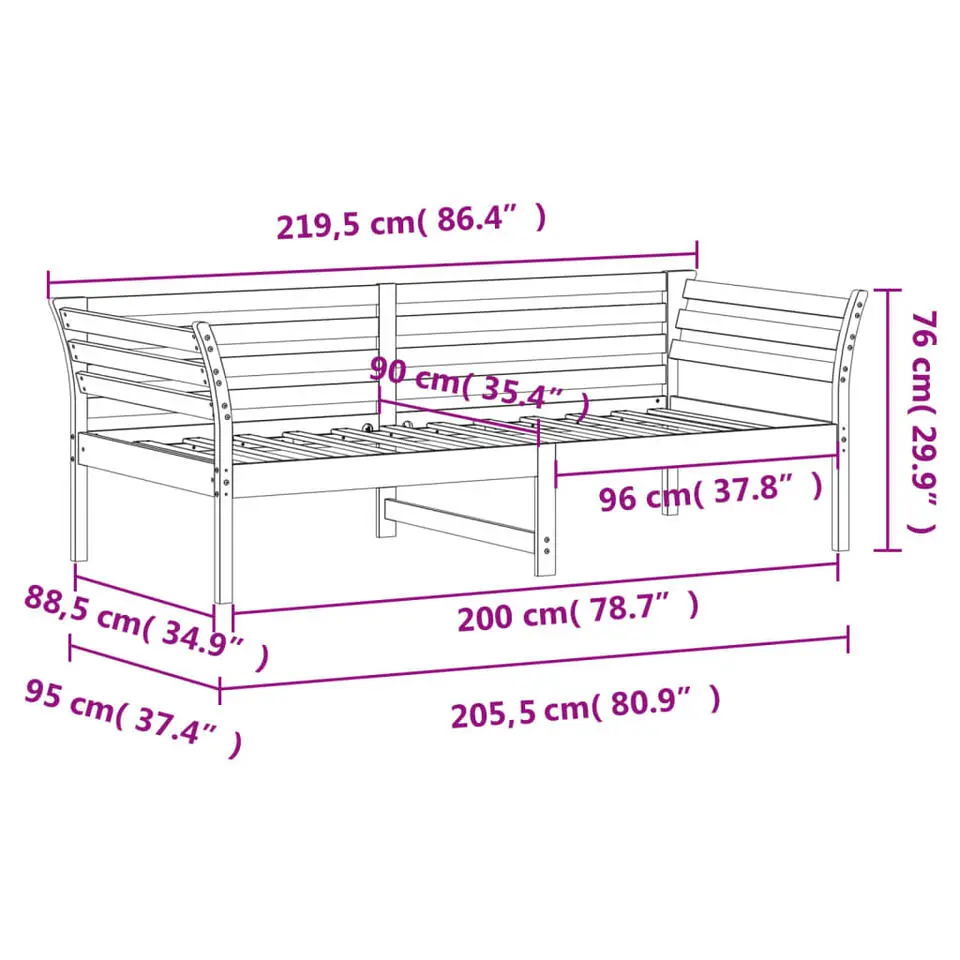 vidaXL - Bed - Wit - Grenenhout - 90 x 200 cm - Zonder matras