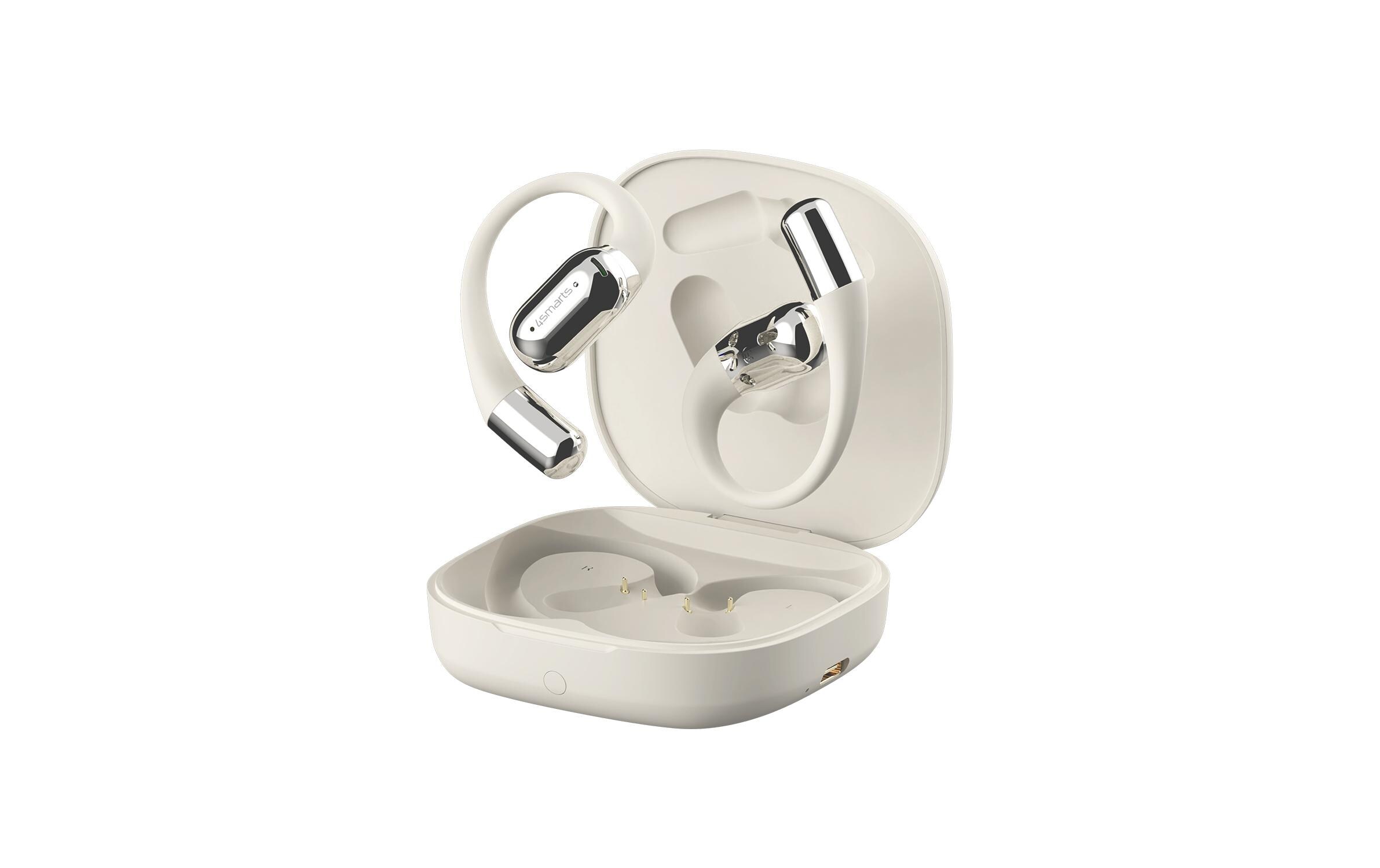 Open-Ear Bluetooth Kopfhörer SkyBuds AI Screen, BeigeOffene, kabellose Bluetooth-Kopfhörer mit smarter Ladeschale