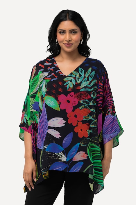 Bluse, doppellagig, Oversized, V-Ausschnitt, Halbarm