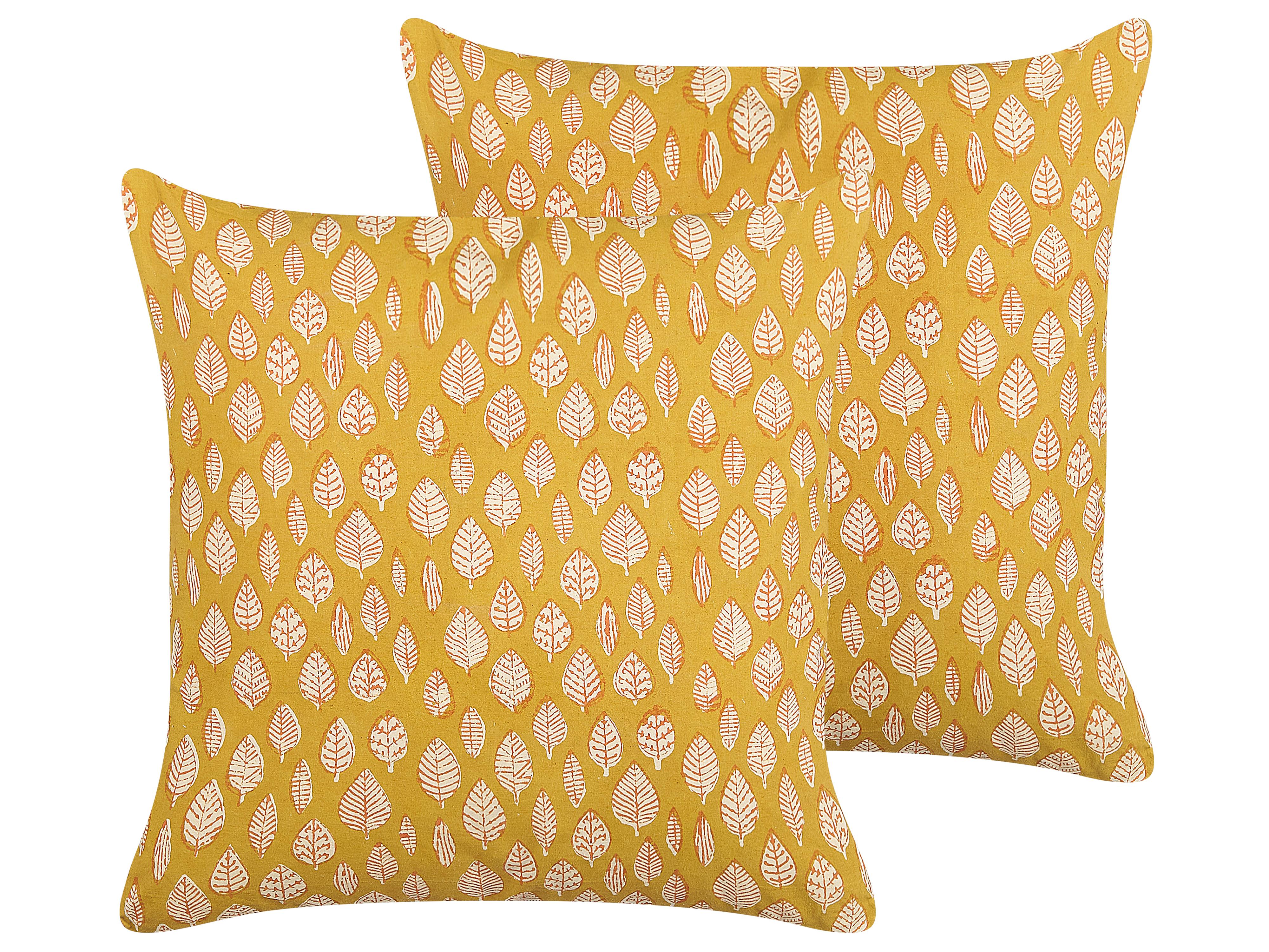 Set van 2 sierkussens GINNALA Katoen 45 x 45 cm Geel bladpatroon