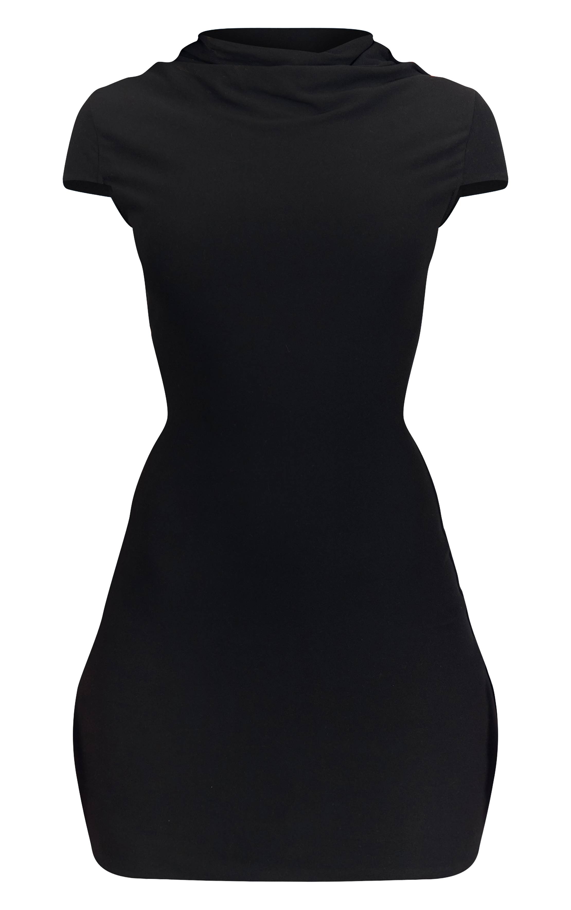 Noir Robe Moulante Mini À Col Montant En Tissu Doux
