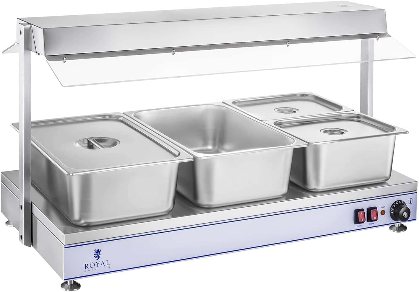 Royal Catering RCHP-120 Warmhalteplatte 2.000 W Arbeitsfläche 120 x 50 cm Edelstahl 4 Halogenlampen Bain Marie Speisenwärmer Suppenstation Wärmetheke Bain-Marie