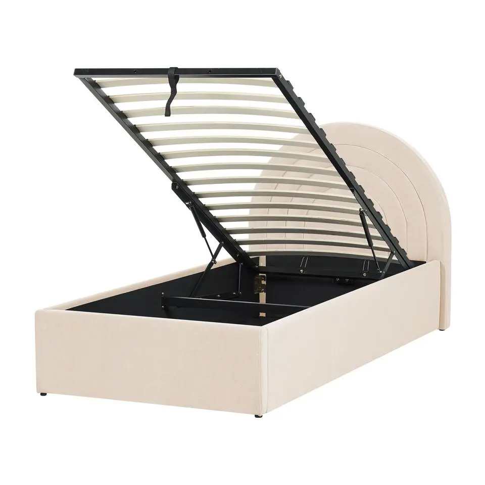 ANET - Bed met opbergruimte - Beige - 90 x 200 cm - Fluweel
