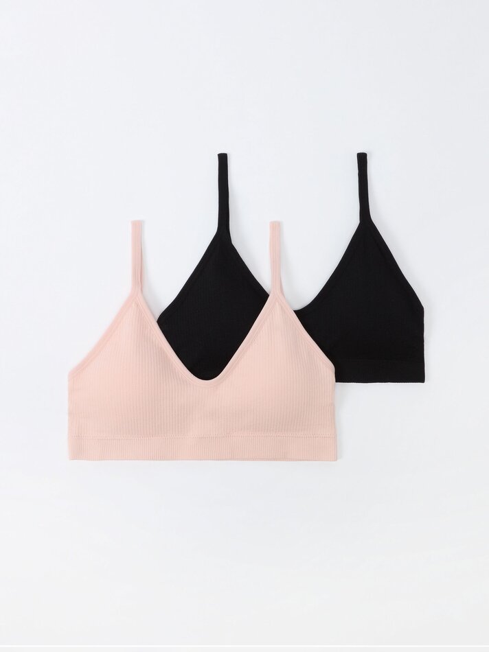 Conjunto com 2 sutiãs canelados sem costura - Rosa Claro