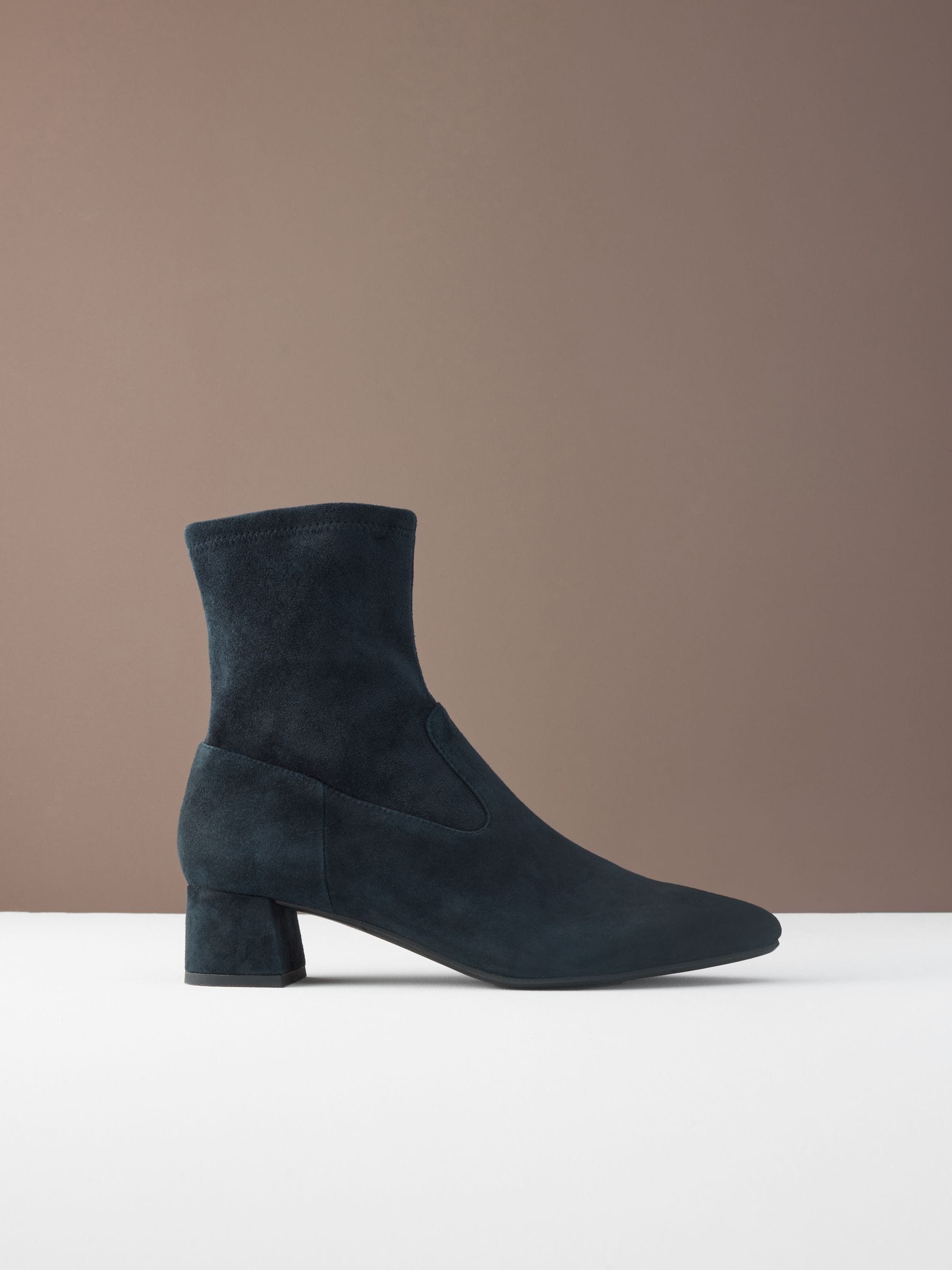 Marineblauw suède - Motionflex Sokkenlaarzen met Blokhak