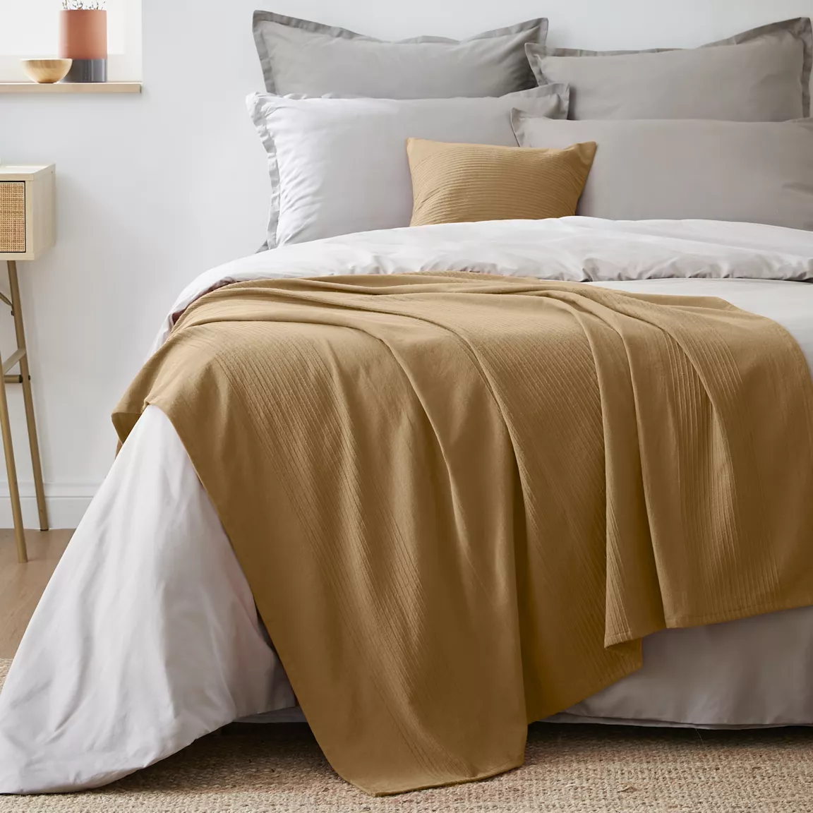 Jeté de lit coton tissé (130 x 160 cm) Léa Camel