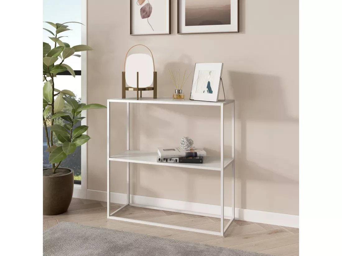 Table console Strömstad avec surface de rangement 80 x 79,5 x 26 cm blanc mat [en.casa]