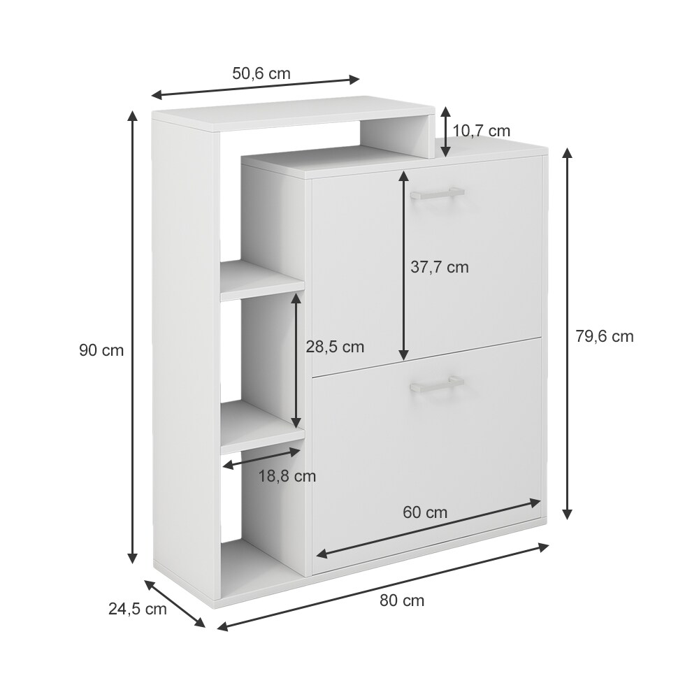 Oskar-Store Schuhschrank Tobias Weiß, 80 x 90 cm, 2-fach Schuhkipper mit Regal