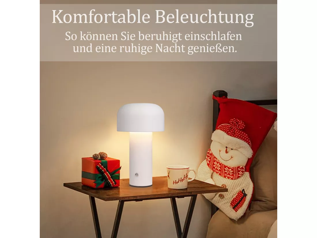 NETTLIFE Lampe de table LED sans fil à piles à intensité variable 2 W Lampe de chevet pour chambre à coucher Petite lampe champignon