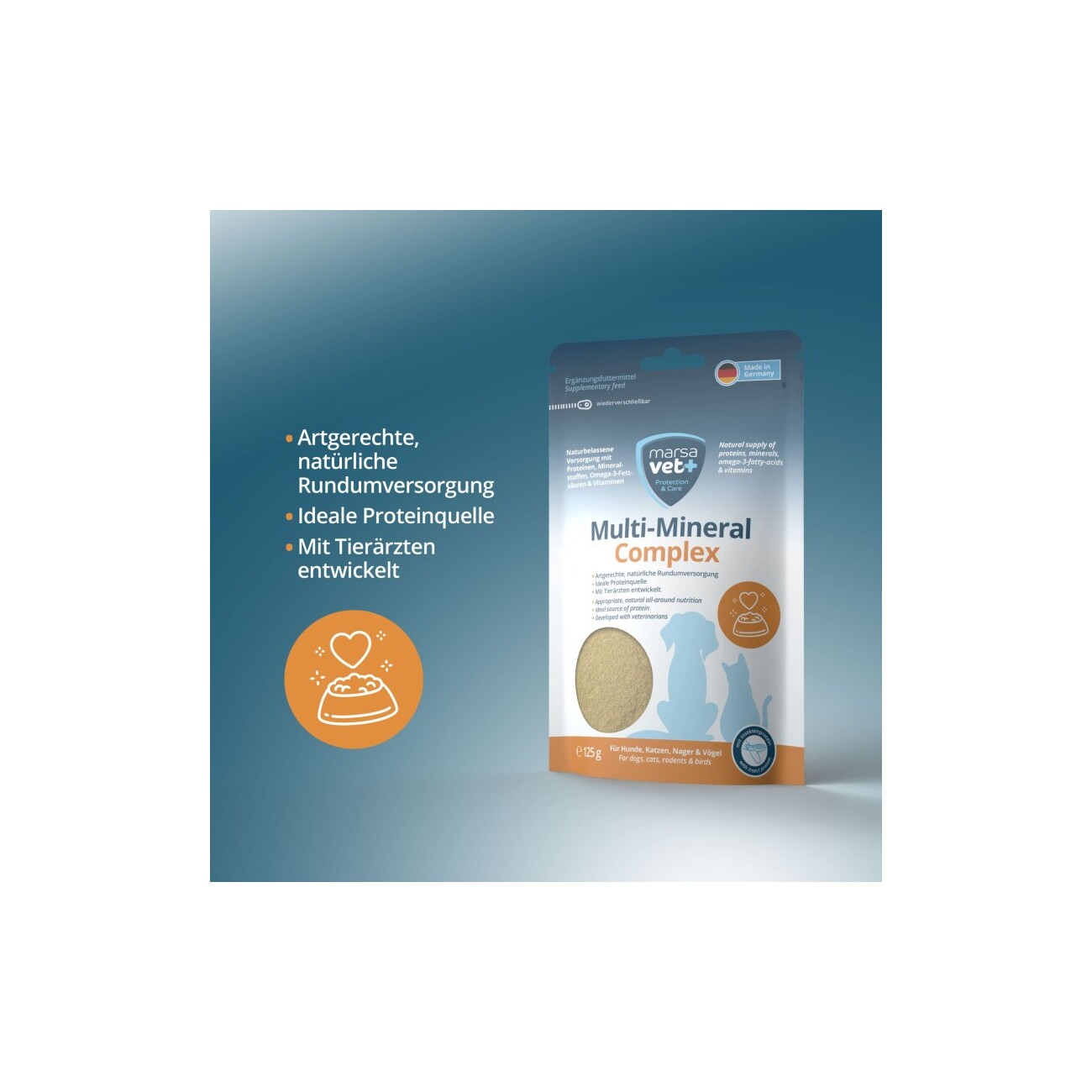 Marsavet Multi-Mineral Complex Pulver für Hunde, Katze und andere Haustiere - 125 g