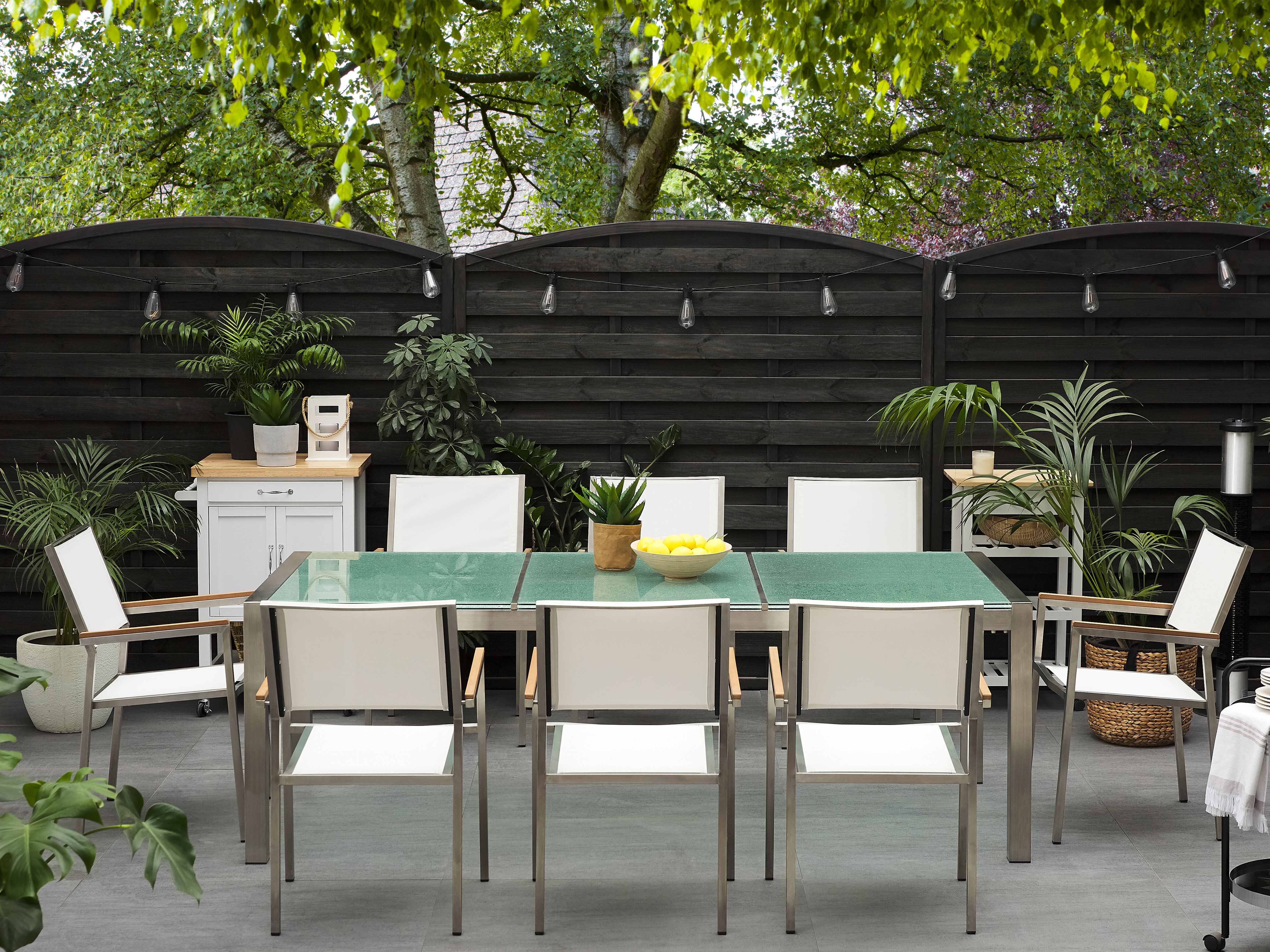 Tuinset 8-zits GROSSETO Gebarsten glas Transparant/wit