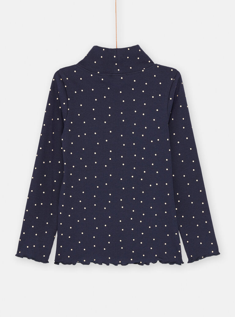 Sous-pull bleu marine à imprimé à pois pour fille