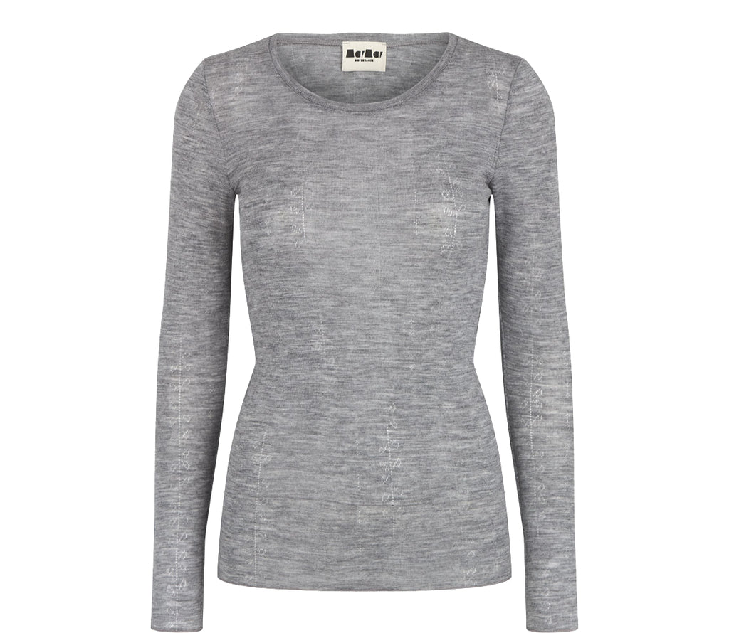 Tamra W, Uld Pointelle T-shirt - Grey Melange