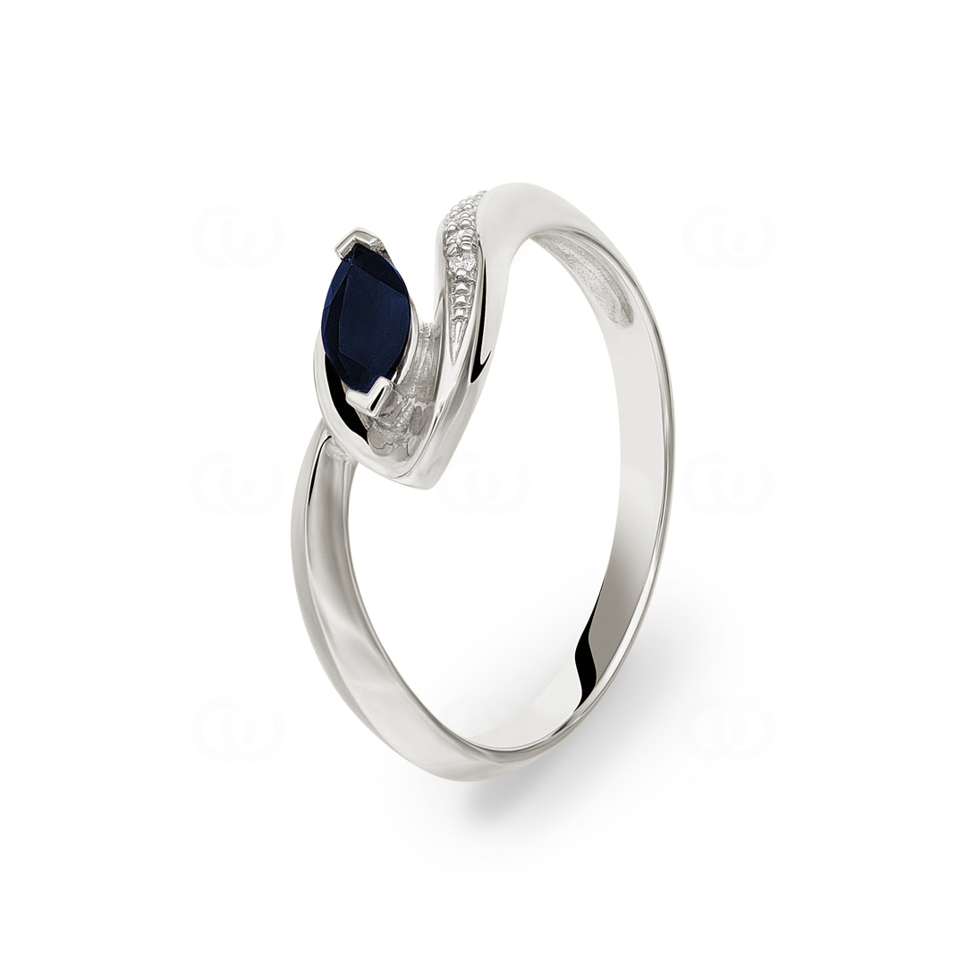 Saphirring 750/18 K Weissgold mit Diamanten 0.03 ct H/Si Ø 55