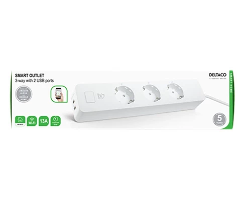 Deltaco Smart 3 way outlet 2 USB ports