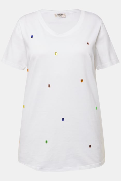 T-Shirt, Ziersteinchen, Rundhals, Halbarm.