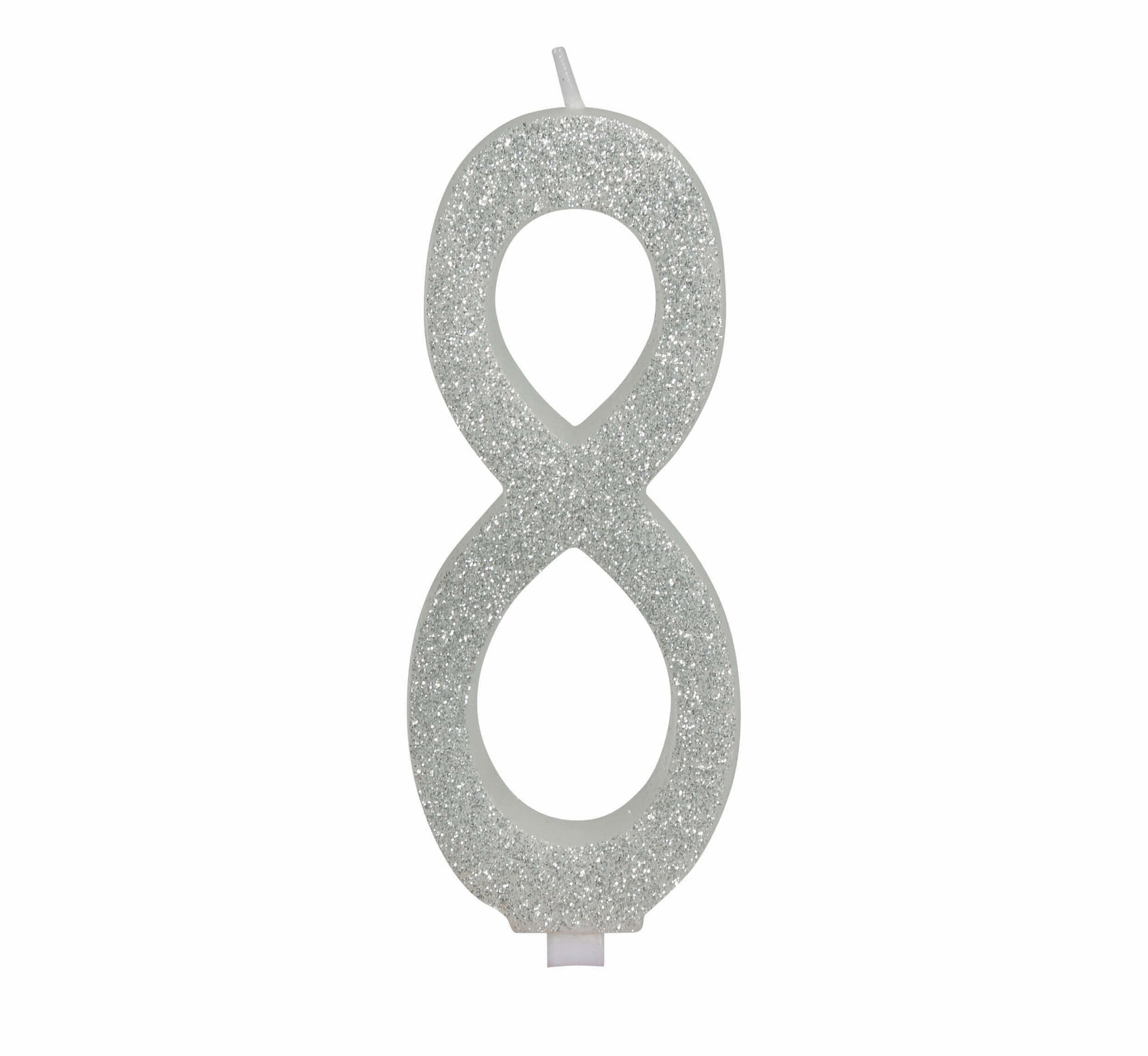 Zilveren Kaars 8 Jaar Glitter 12,5cm
